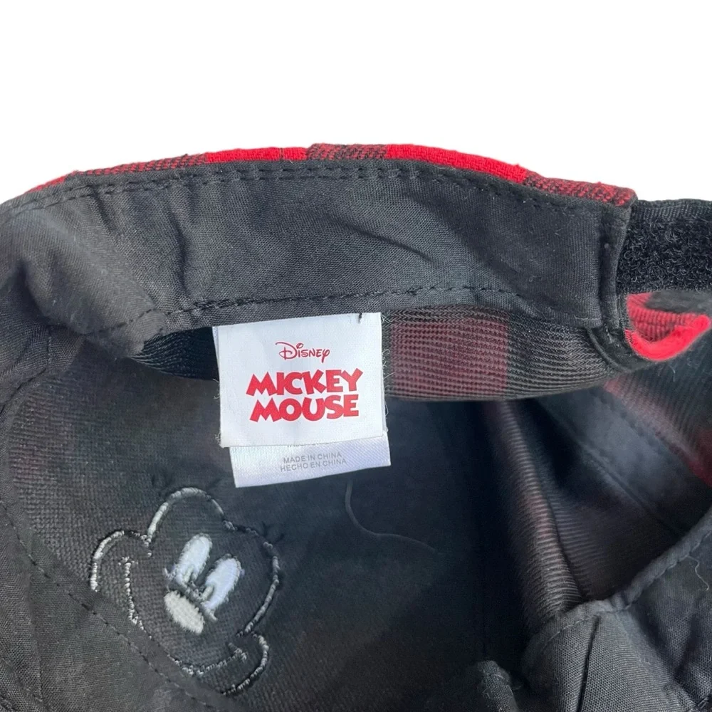 Disney Mickey Mouse Kid One Size Red Black Buffalo Plaid Adjustable Baseball Hat